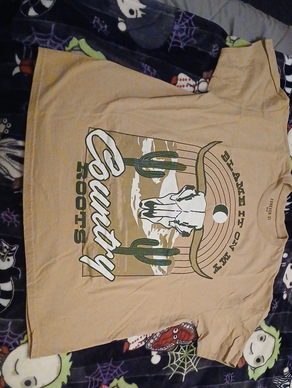 Forever 21 Tan Graphic Country Roots Tee with Green Accents